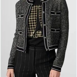 Karl Lagerfeld Black and White Tweed Cardigan